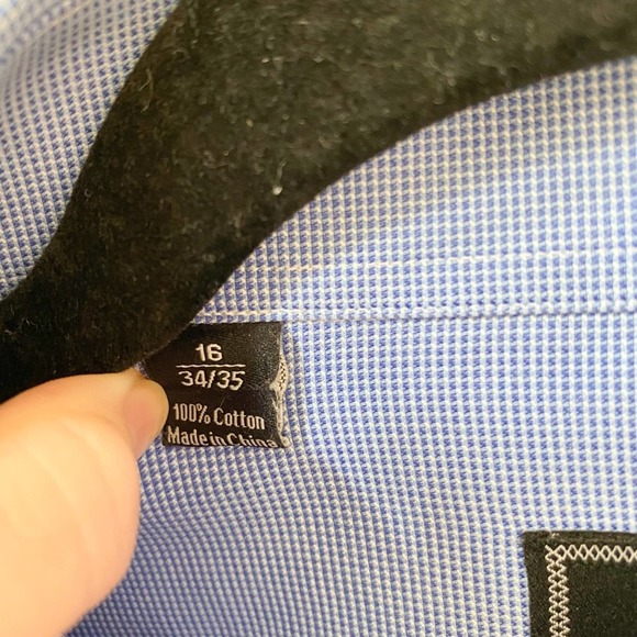 DAVID DONAHUE Men's Blue/White Mirco Houndstooth Trim Fit Shirt sz 16 34/35 - Picture 8 of 11